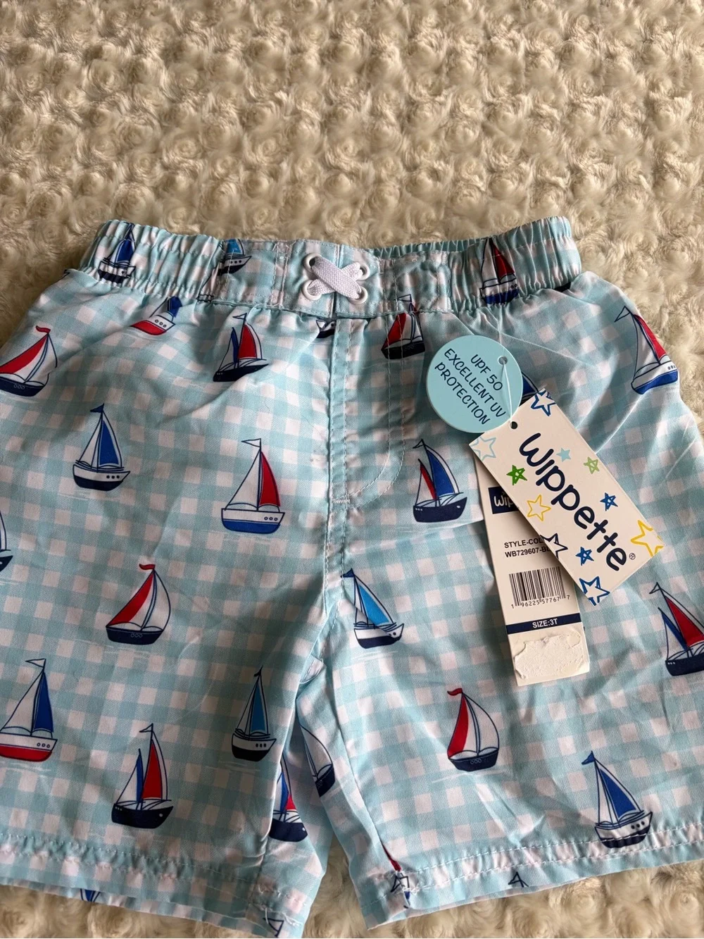 New 3T Wippette Light Blue Sailboat Print Swim Shorts for Kids Boys Toddlers